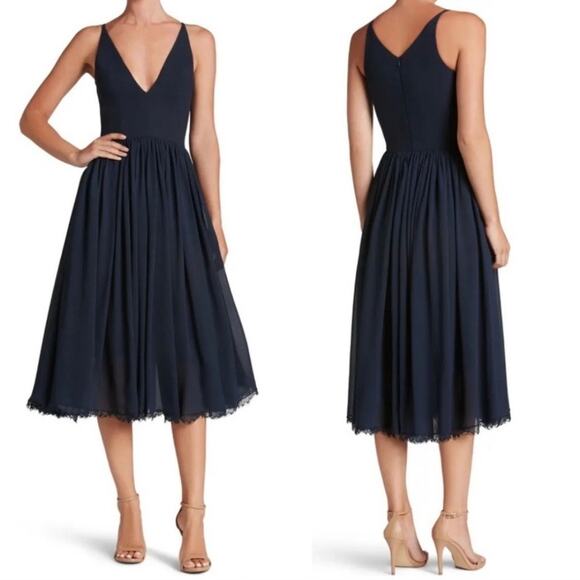 NWT Dress the Population Alicia Midi Dress Midnight Blue Size XXL V-neck Glam - Picture 1 of 11